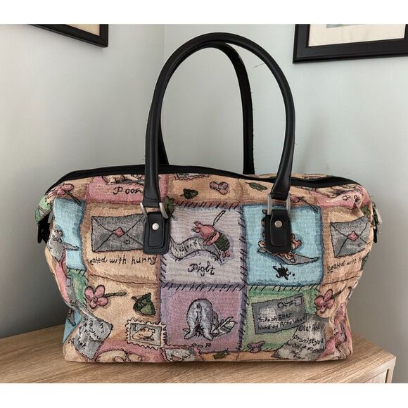 Vintage Disney Winnie the Pooh Tapestry Patchwork Duffle Bag Weekender Luggage - Picture 2 of 14